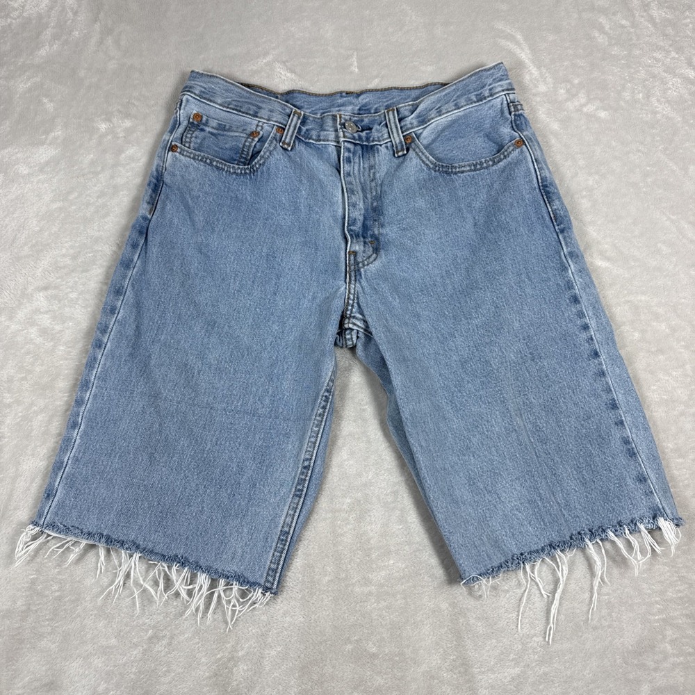 Levis 505 Cut Off Denim Shorts Mens Size 32 Blue Cotton Light Wash